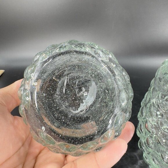 Hand Blown Stemless Drinking Cups Tumbler Set 2 Recycle Glass Green Tint Glasses - Picture 8 of 16